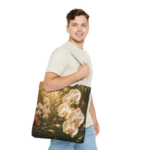 Orchid Garden Tote Bag — Sunlit White Orchid Floral All-Over Print