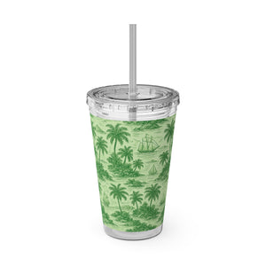 Tropical Tumbler with Straw | 16 oz: Faraway Toile/Green