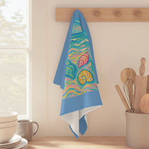 Tropical Microfiber Coffee/Tea Towel – Coastal Seashell Glow, Lt Blue