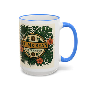 Accent Rim & Handle Coffee Mug — Palm & Bean Coffee Club Logo