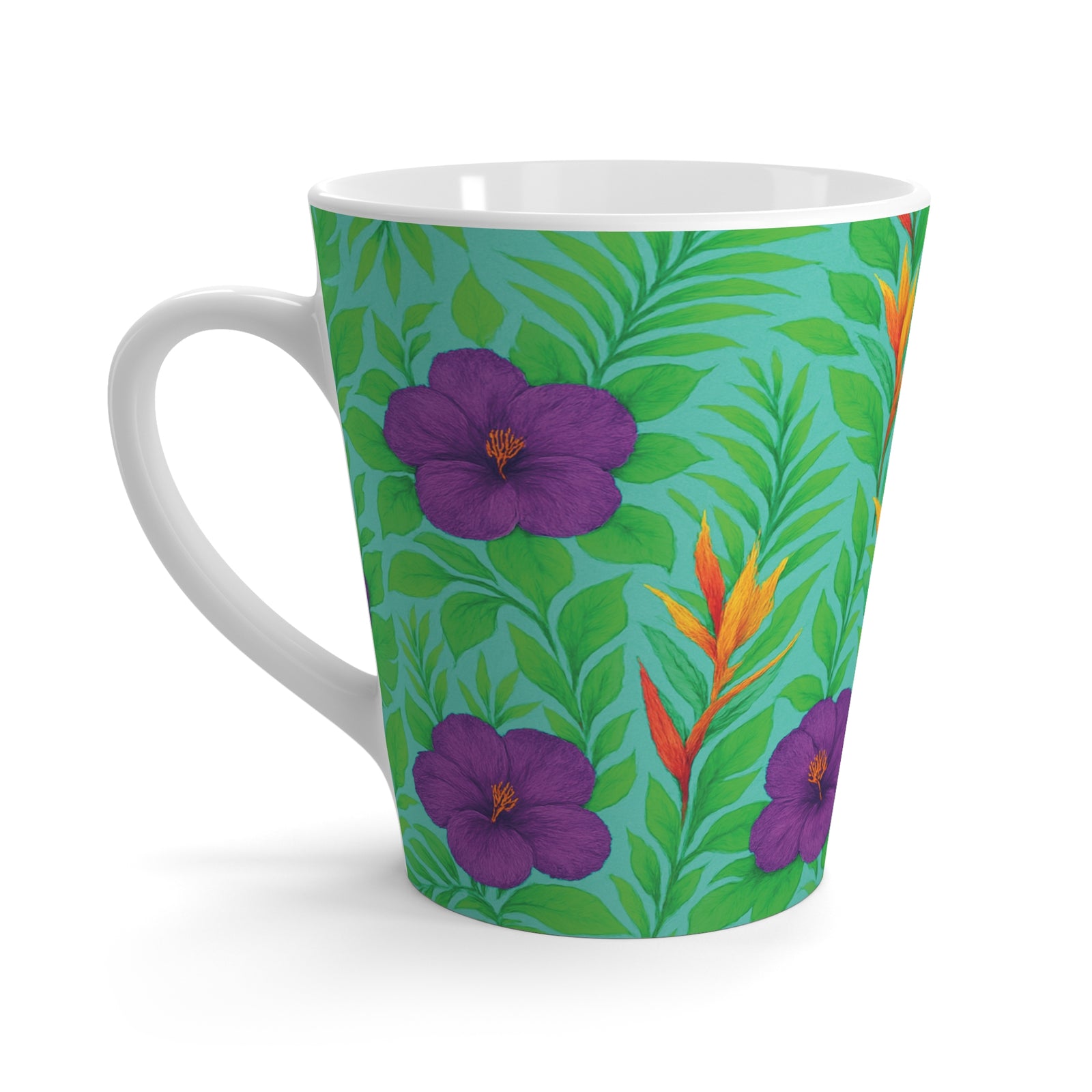 Latte White Mug - Midnight Flower Green