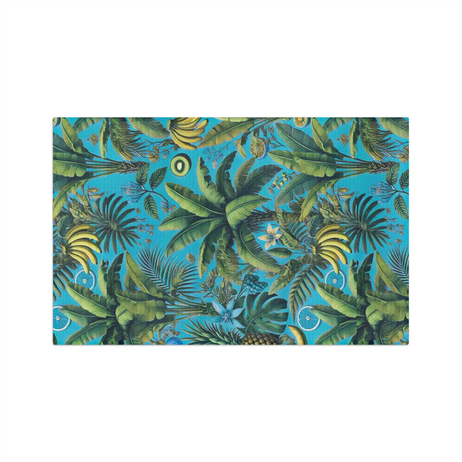 Tropical Microfiber Coffee/Tea Towel — Palms & Bananas, Aqua Blue