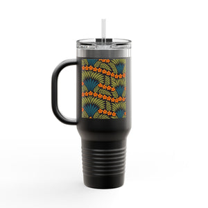Insulated Travel Mug, 40oz / Hibiscus Fan Dance, Orange - Perfect for Outdoor Adventures