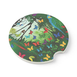 Soapstone Car Coaster — Tropical Jungle Butterflies