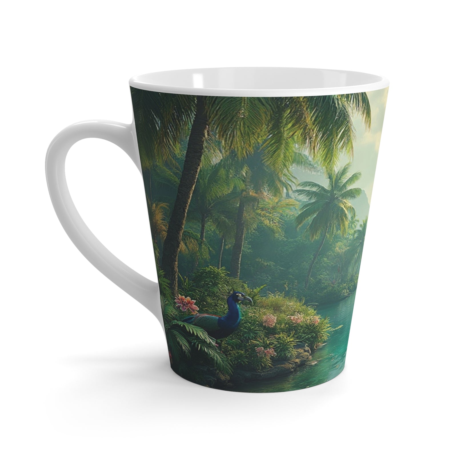 Latte White Mug - Perfect for Coffee Enthusiasts / Resting Peacock