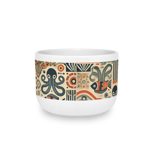 25oz Ceramic White Latte Mug — Mid-Century Modern Octopus & Friends