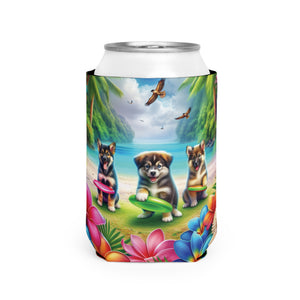 Three Puppy Dogs Playing Frisbee Can Cooler Sleeve - Perfect for Outdoor Picnics