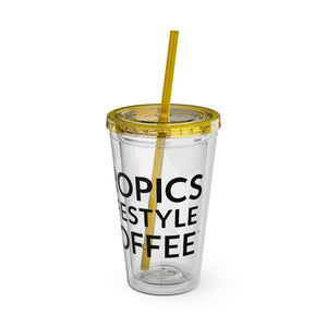 Tropical Tumbler with Straw | 16oz: Tropics Lifestyle Coffee Parrot Logo