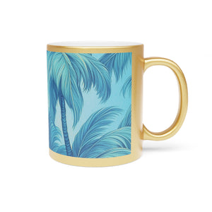 Tropical Metallic Mug, Gold or Silver: Azure Palms