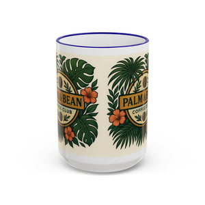 Accent Rim & Handle Coffee Mug — Palm & Bean Coffee Club Logo