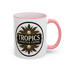 Accent Rim & Handle Coffee Mug — Tropics Lifestyle Coffee Pearl/Palm Logo