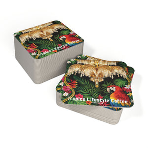 Tropical Parrot Coasters — Set of 50/100 Decorative Drink Coasters (Tropics Lifestyle Coffee)