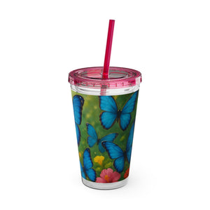 Tropical Tumbler with Straw | 16 oz : Morpho Butterflies Flight