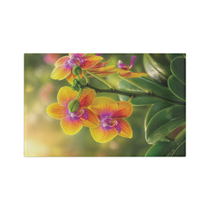 Microfiber Coffee/Tea Towel — Vibrant Fiesta Orchids Yellow-Pink Floral Kitchen Towel