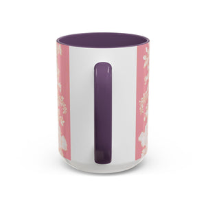 Accent Color Coffee Mug (11, 15oz), Pearl Lady Toile/Hibiscus Pink