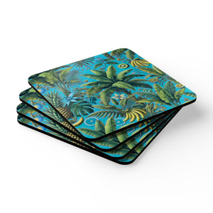Coaster Set/4 -  More Tropical Fruit, Aqua Blue
