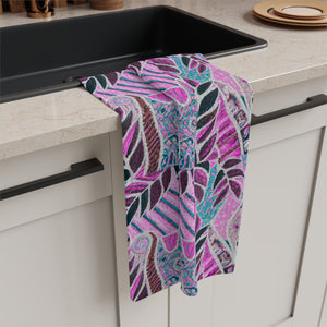 Tropical Microfiber Coffee/Tea Towel ~ Botanical Amazon Whimsy, Pink