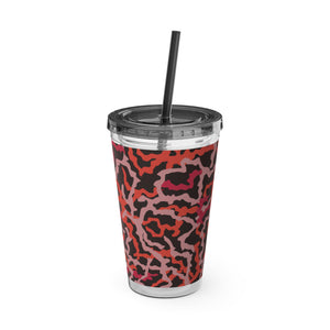 Tropical Tumbler with Straw | 16 oz: Coral Threads, Red