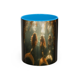 Colorful Mugs (11oz, 15oz), Three Mermaid Sisters, Black
