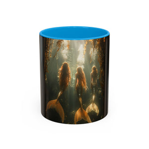 Colorful Mugs (11oz, 15oz), Three Mermaid Sisters, Black