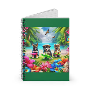 Tropical Paradise 6" x 8" Spiral Notebook - Ruled Line / Puppies Playing Frisbee