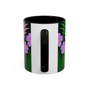 Accent Color Coffee Mug, Many Colors - 11oz & 15oz / Midnight Hibiscus Deco, Purple