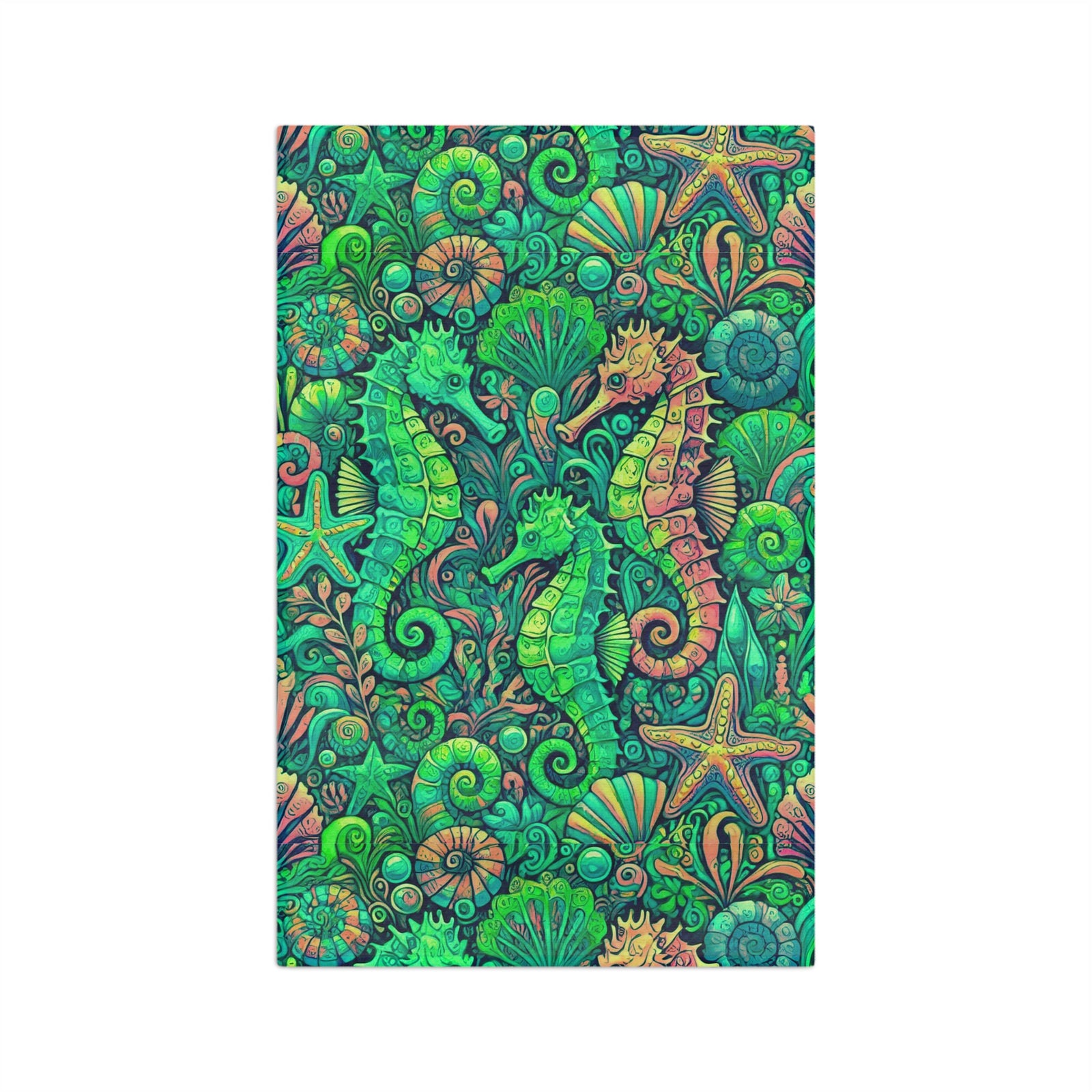 Tropical Microfiber Coffee/Tea Towel  — Seahorse Trio, Lime