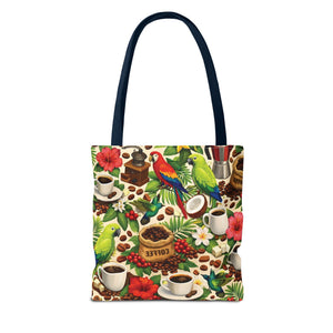 Tropical Parrots & Coffee Tote Bag, Green - 3 Sizes