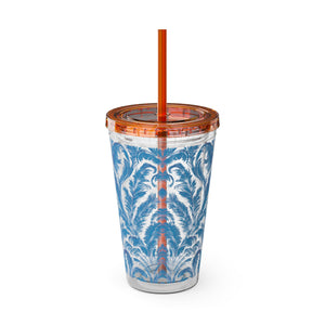 Tropical Tumbler with Straw | 16oz Colorful Travel Cup / Rocco Blues