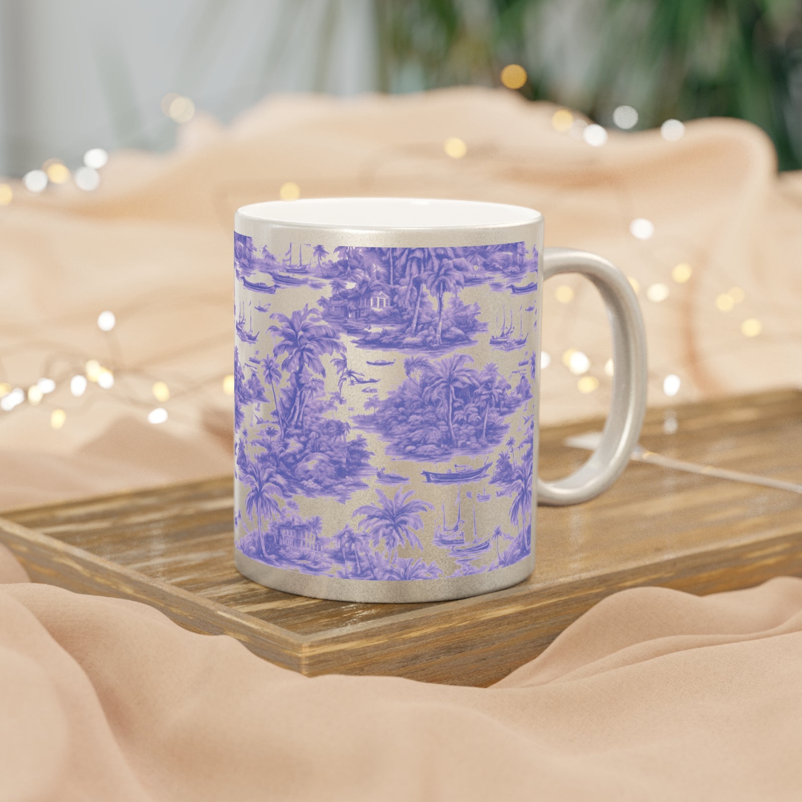 Tropical Metallic Mug, Gold or Silver - Tropical Trip Toile, Purple