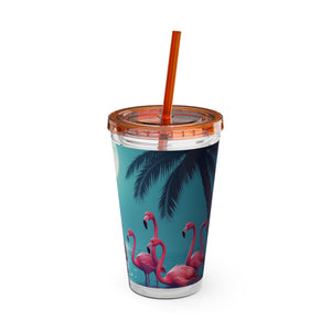 Tropical Tumbler with Straw | 16 oz: Moonlit Mermaid and Flamingos