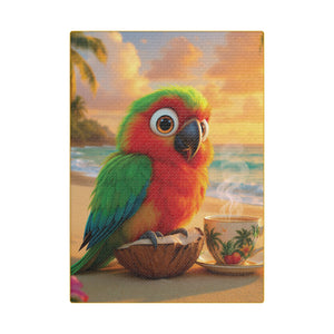 Tropical Beach Canvas - Tiki the Parrot Sunrise Wall Art, Yellow