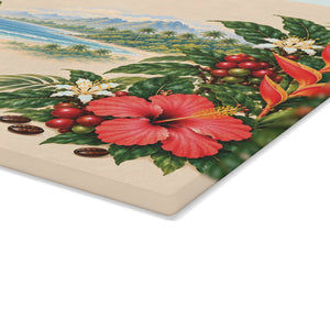 Tropical Parrot Glass Cutting Board – Hawaiian Hibiscus & Beach Kitchen Decor
