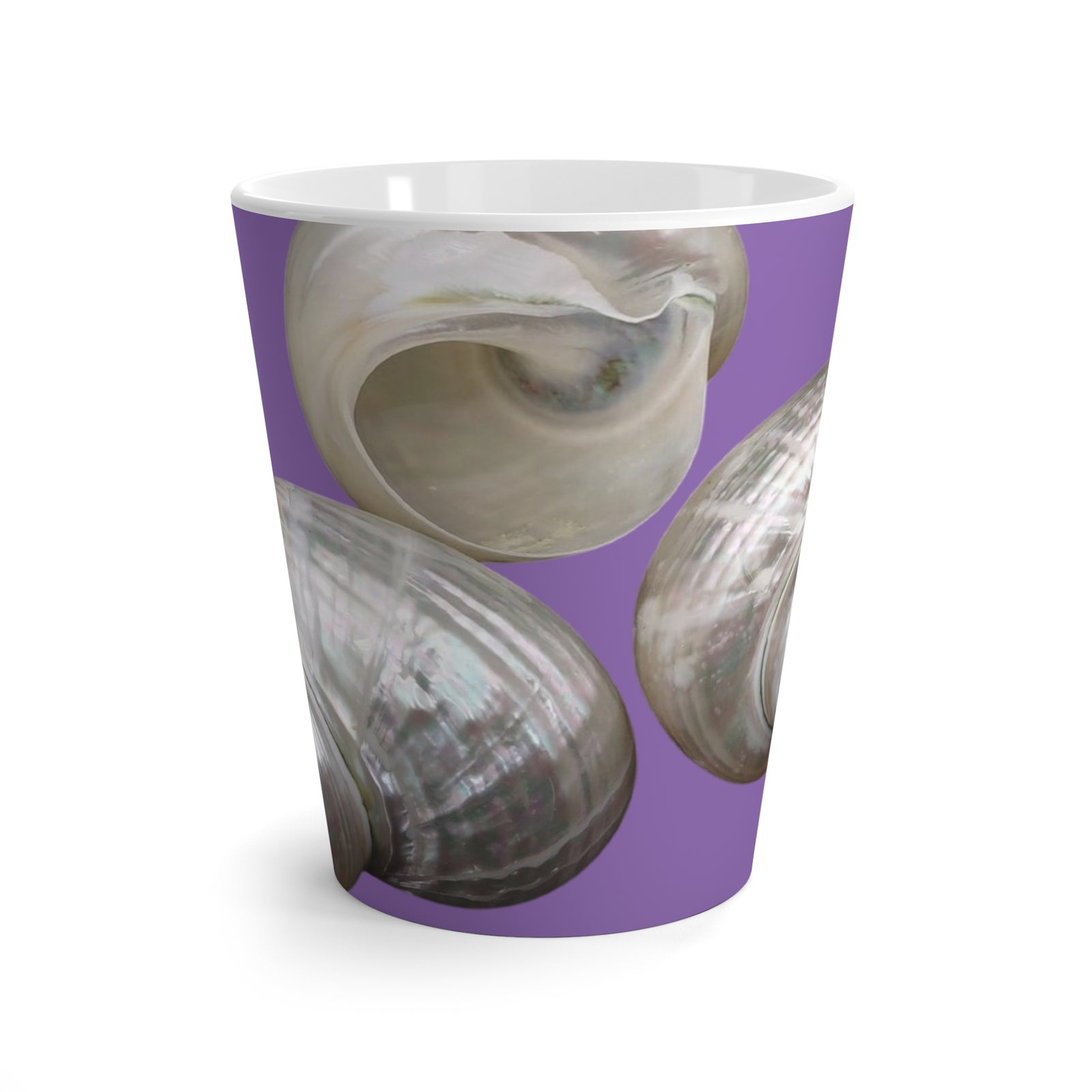 Latte White Mug - Perfect for Coffee Enthusiasts / Lustrous Seashell Trio, Light Purple
