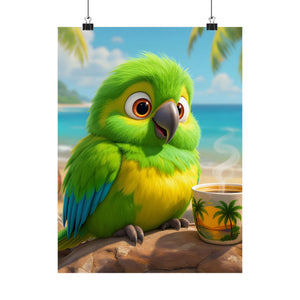 Tropical Beach Poster — Lulu the Parrot Matte Vertical Art Print