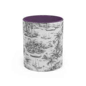 Accent Coffee Mug (11, 15oz), 8 Colors - Tropical Toile #1, soft black