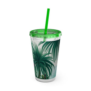 Tropical Tumbler with Straw | 16 oz: Tiny Palm Island