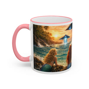 Accent Rim & Handle Coffee Mug — UFO & Mermaids