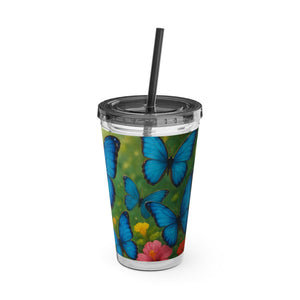 Tropical Tumbler with Straw | 16 oz : Morpho Butterflies Flight