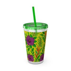 Tropical Tumbler with Straw | 16 oz: Midnight Flower Yellow