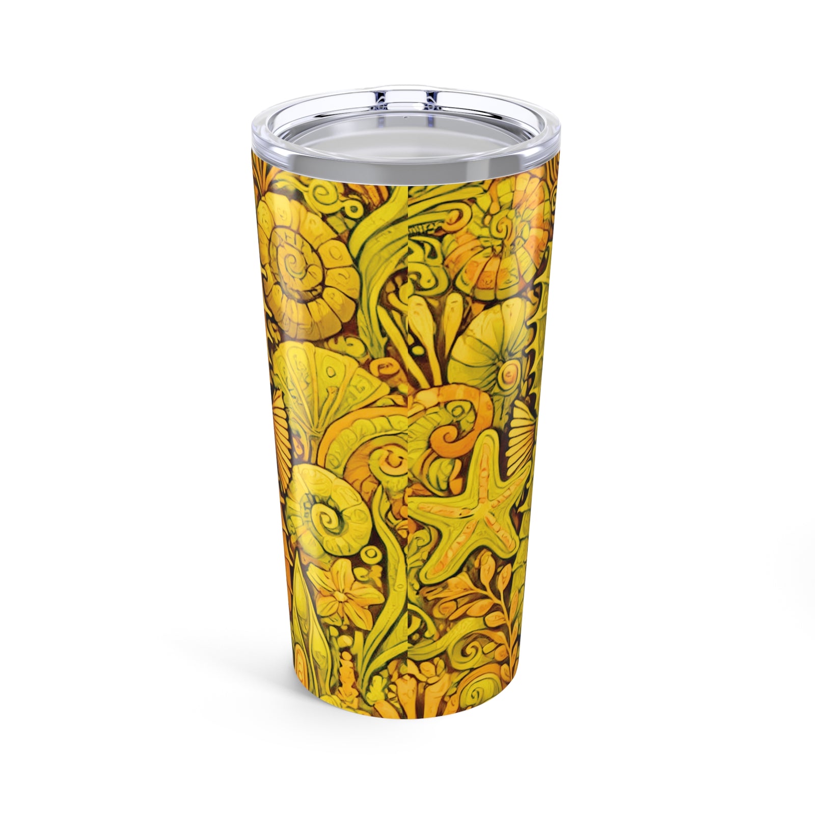 20oz Tropical Glossy Tumbler, Stainless Steel / Seahorse Trio, Yellow
