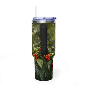 40oz Tumbler — Scarlet Macaws & Coffee Plants Insulated Mug