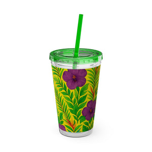 Tropical Tumbler with Straw | 16 oz: Midnight Flower Yellow
