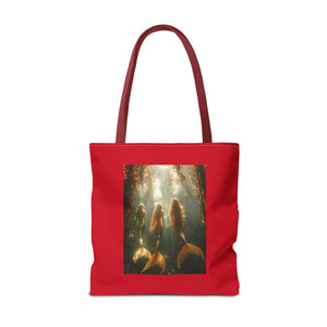 Three Mermaid Sisters, Dark Red Tote Bag - 3 Sizes