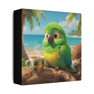 Tropical Beach Canvas - Lulu the Parrot Coffee Wall Art, Black