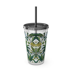 Tropical Tumbler with Straw | 16 oz: More Tropical Palms, White
