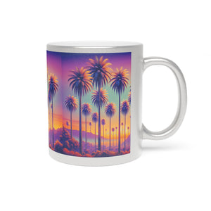 Tropical Metallic Mug, Gold or Silver - Sunset Palms