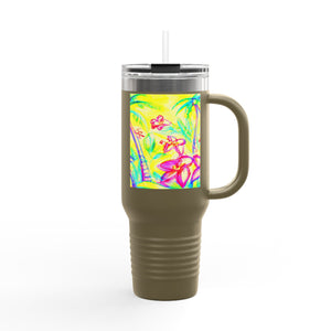 Insulated Travel Mug, 40oz / Tropical Doodles, Yellow - Perfect for Outdoor Adventures