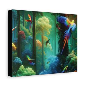 Tropical Parrots Canvas Wall Art — Vibrant Flight School Jungle Scene Matte
