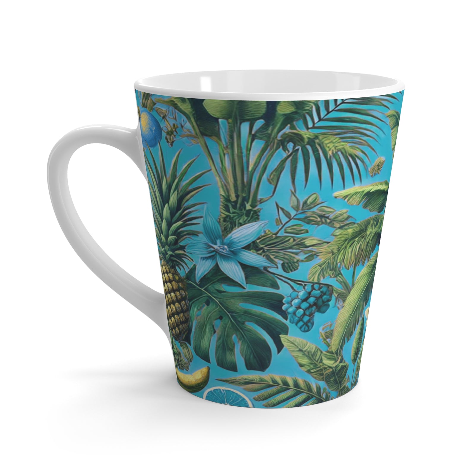 Latte White Mug - More Tropical Fruit, Aqua Blue